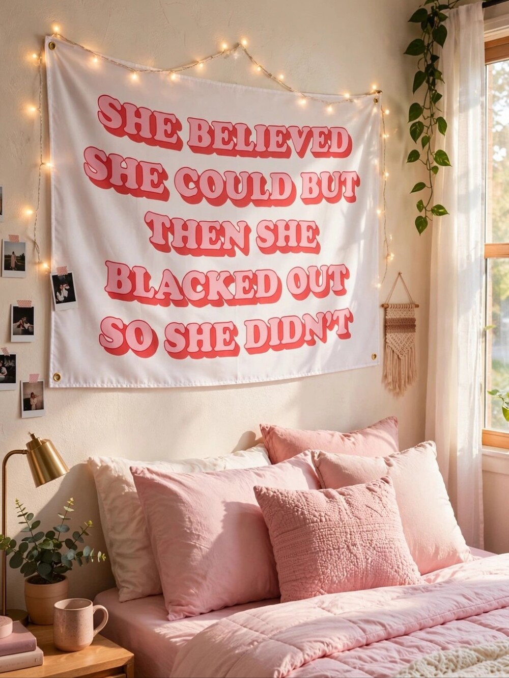 She Believed Pink Typography Wall Tapestry